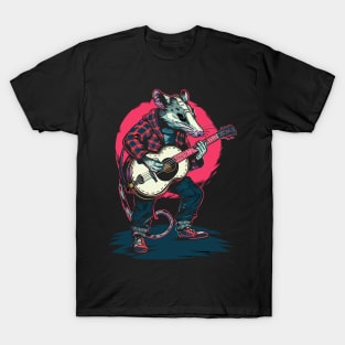 Funny Possum Opossum playing Guitar Raccoon Skunk T-Shirt